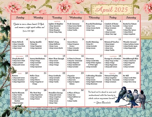 Free February 2025 Diffusing Calendar with essential oil blends
