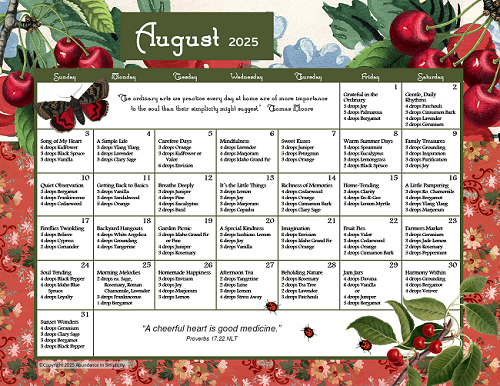 Vintage diffusing calendar with Envision, Grounding, and Marjoram blends.