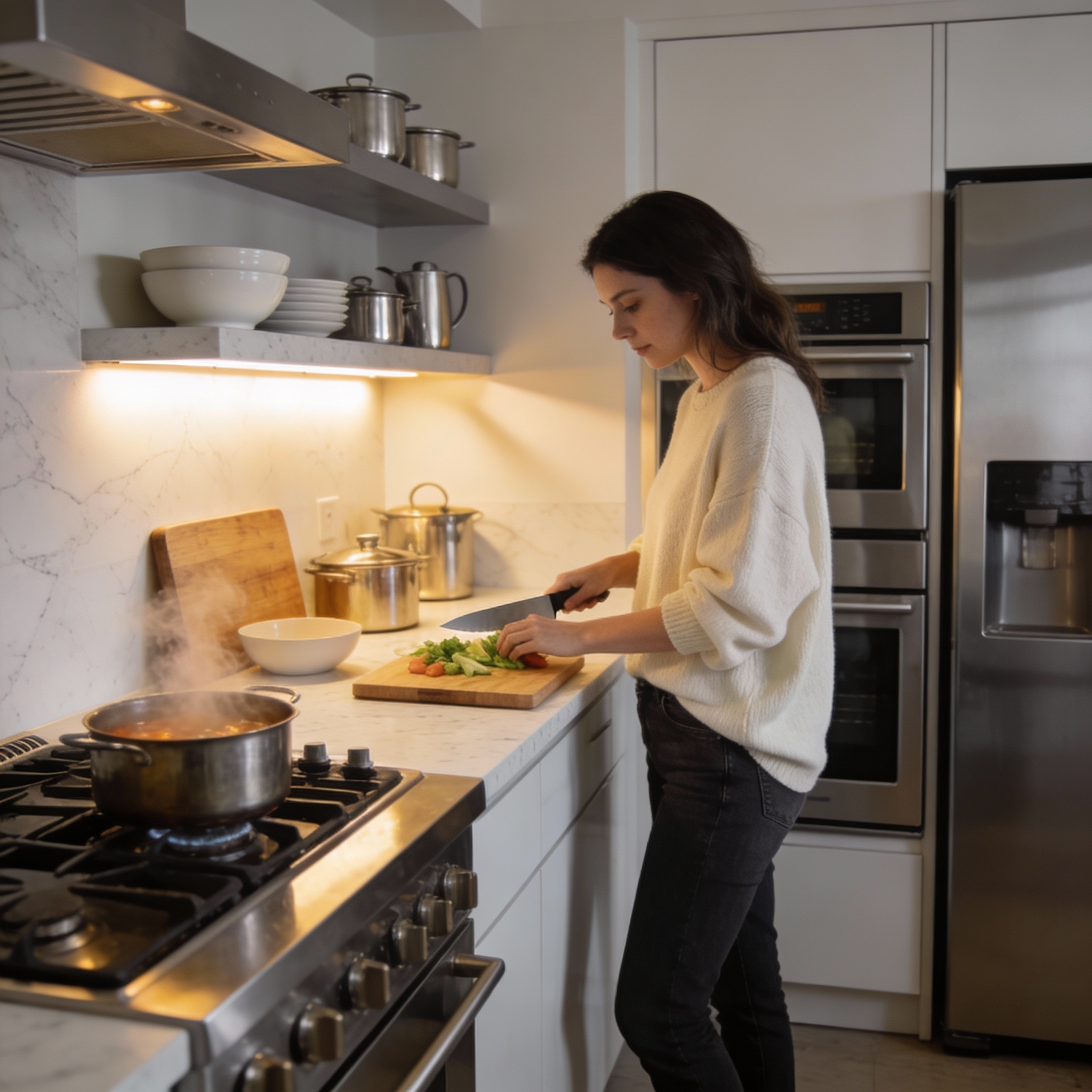 Woman preparing meal in kitchen